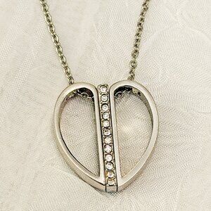 Trinity Heart Silver-Tone & Rhinestone Pendant Necklace
